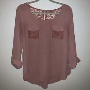 Champagne sheer blouse with lace